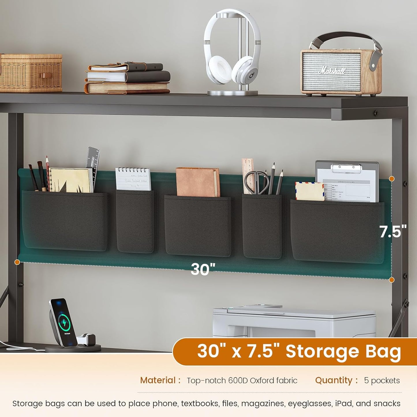 L Shaped Gaming Desk, 47.2" Reversible Small Computer Desk with 5 Drawers and Storage Shelves, Corner Gaming Desk with LED Lights and Power Outlet, Black