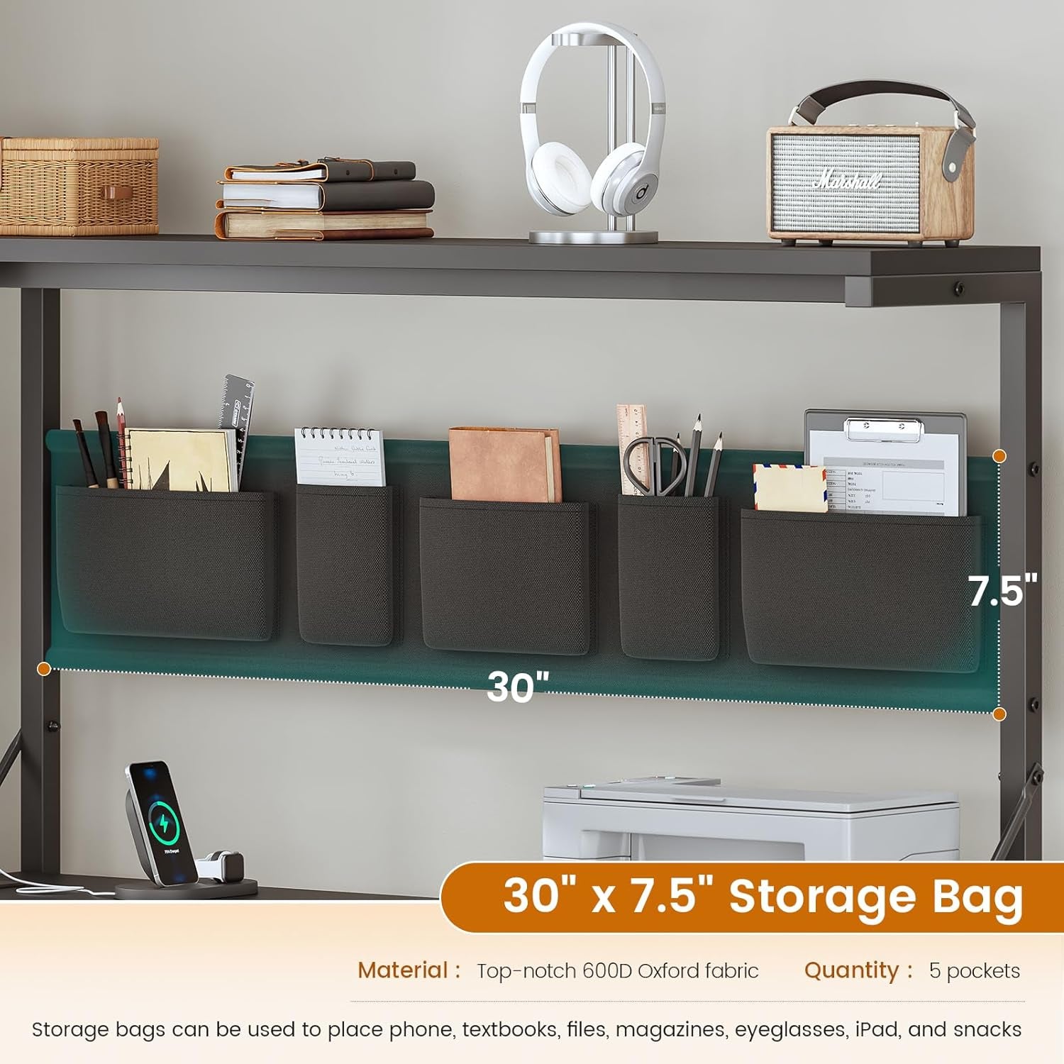 L Shaped Gaming Desk, 47.2" Reversible Small Computer Desk with 5 Drawers and Storage Shelves, Corner Gaming Desk with LED Lights and Power Outlet, Black