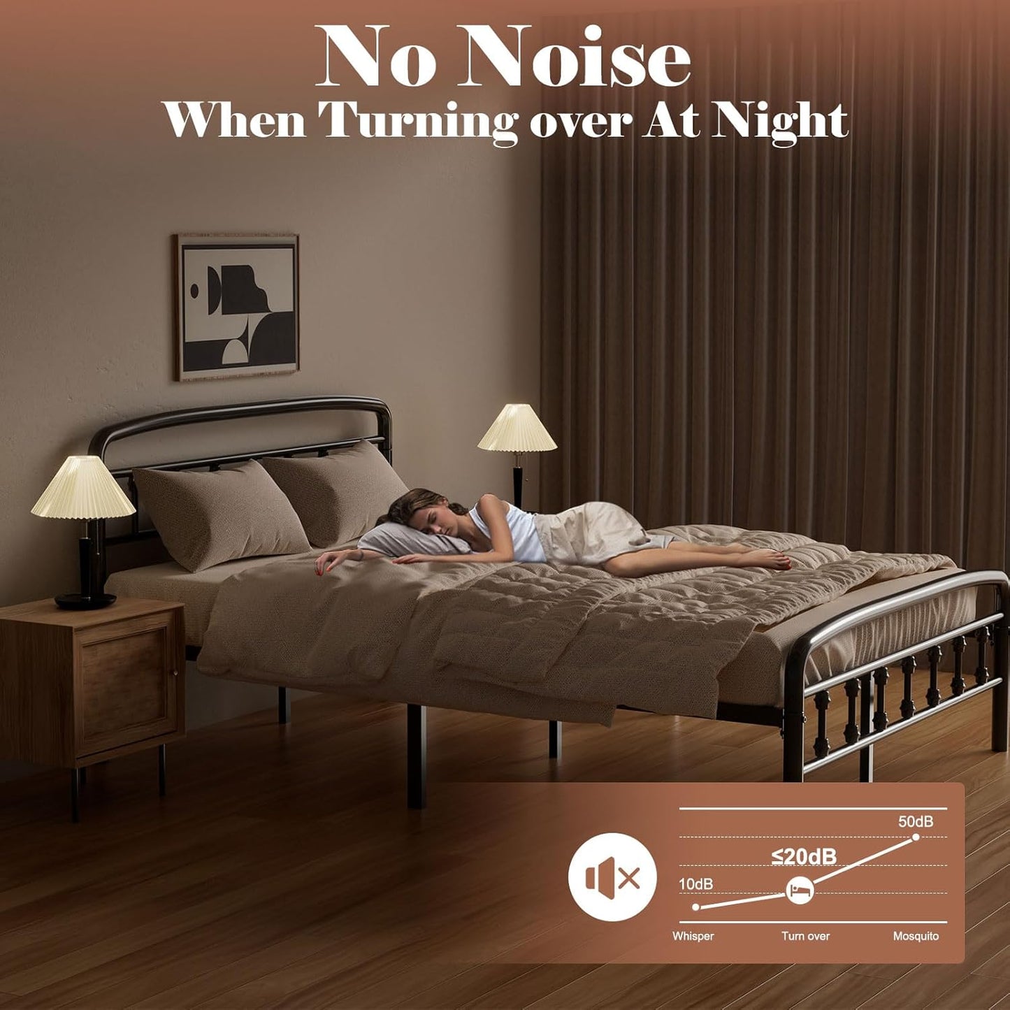 Metal Full Size Bed Frame with Headboard,Victorian Style Headboard and Footboard, No Squeak, Heavy Duty 1500Lbs Support, Easy 20-Min Tool-Free Assembly, No Box Spring Needed/Underbed Storage