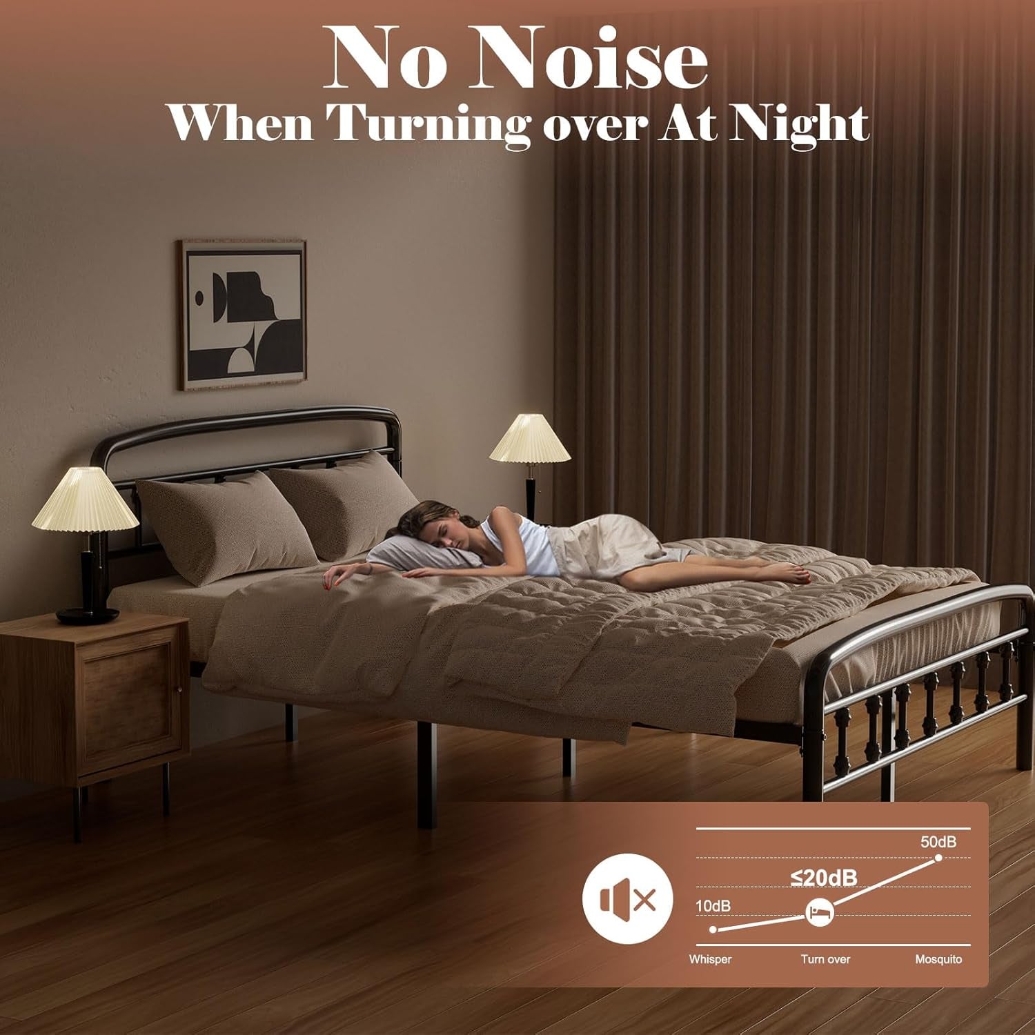 Metal Full Size Bed Frame with Headboard,Victorian Style Headboard and Footboard, No Squeak, Heavy Duty 1500Lbs Support, Easy 20-Min Tool-Free Assembly, No Box Spring Needed/Underbed Storage