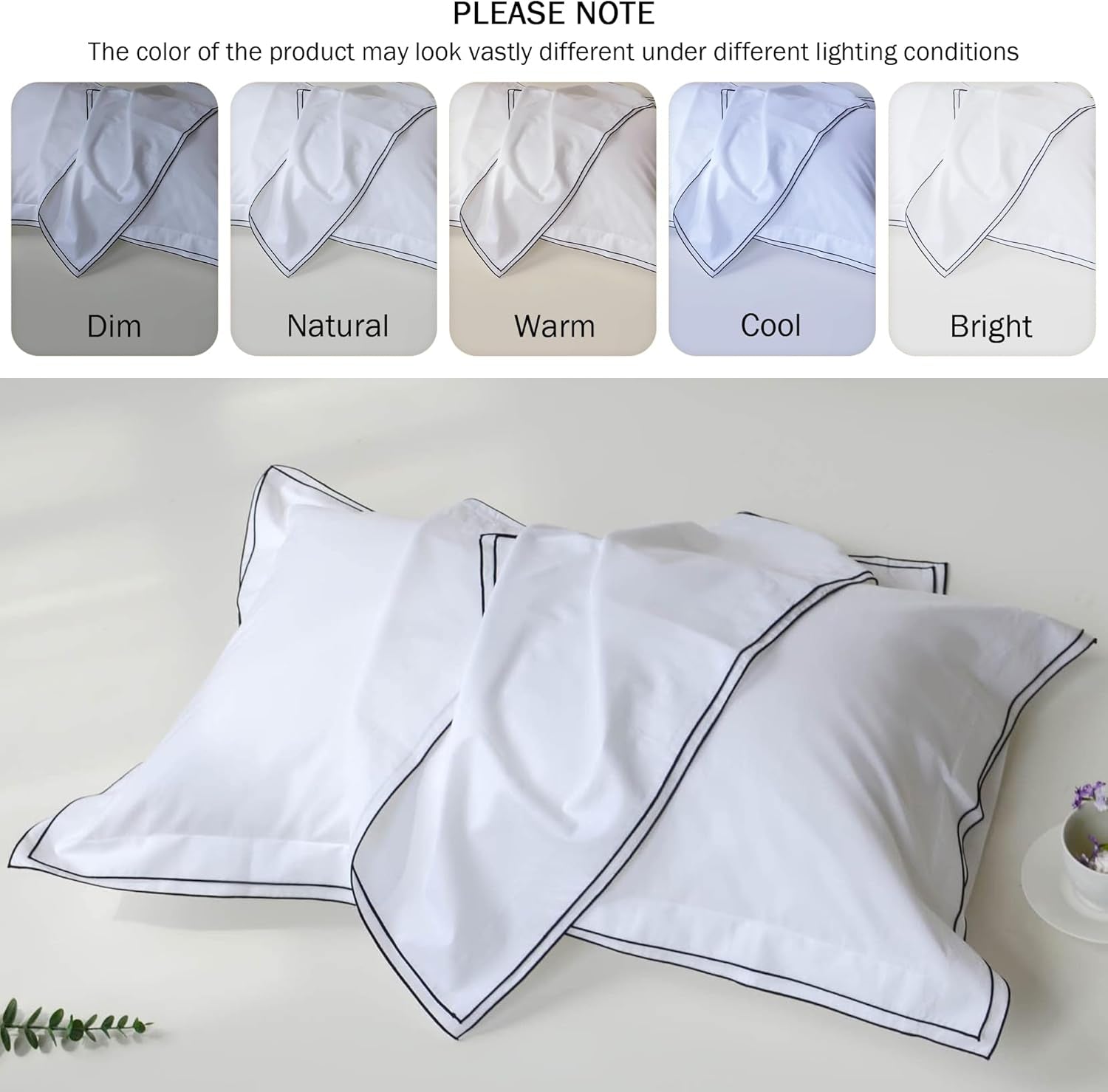Set of 2 Elegant Embroidery Pillowcases, King Size, 100% Cotton - White Good Feeling Shams, Elegant Trims, Softer and Breathable Pillow Covers, 20X36 Inches