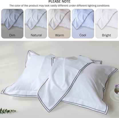 Set of 2 Elegant Embroidery Pillowcases, King Size, 100% Cotton - White Good Feeling Shams, Elegant Trims, Softer and Breathable Pillow Covers, 20X36 Inches