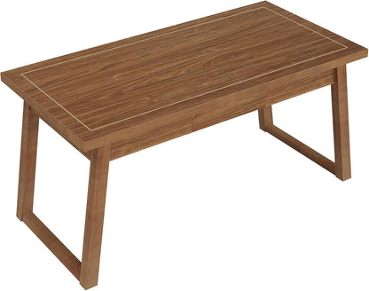 Home Office Executive Desk: 55 Inches Wooden Computer Desk with Drawer, Mid-Century Modern Study Writing Table, Rustic PC Laptop Desk Workstation Furniture, Walnut Brown