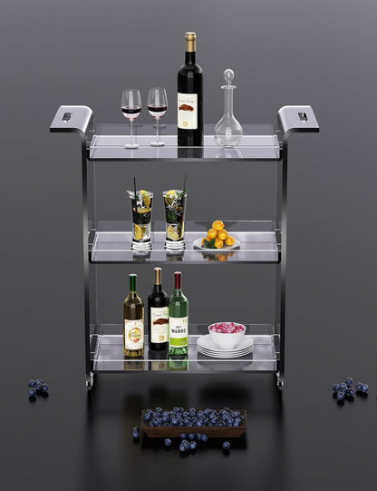 Acrylic Bar Cart, Serving Cart with Wheels Rolling Cart (Large)