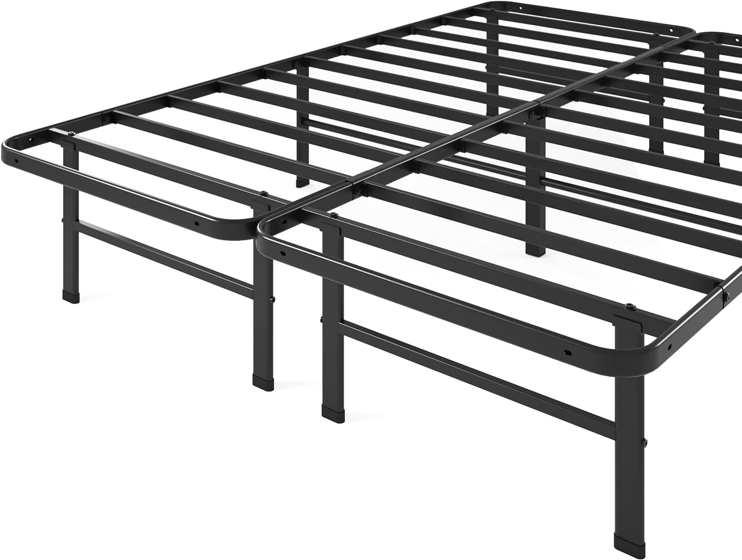 Rumi 14In Queen Metal Bed Frame, Quick Assembly Smartbase® Mattress Foundation, Heavy Duty Sturdy Steel with No Box Spring Needed, Eco-Friendly Packaging, Black