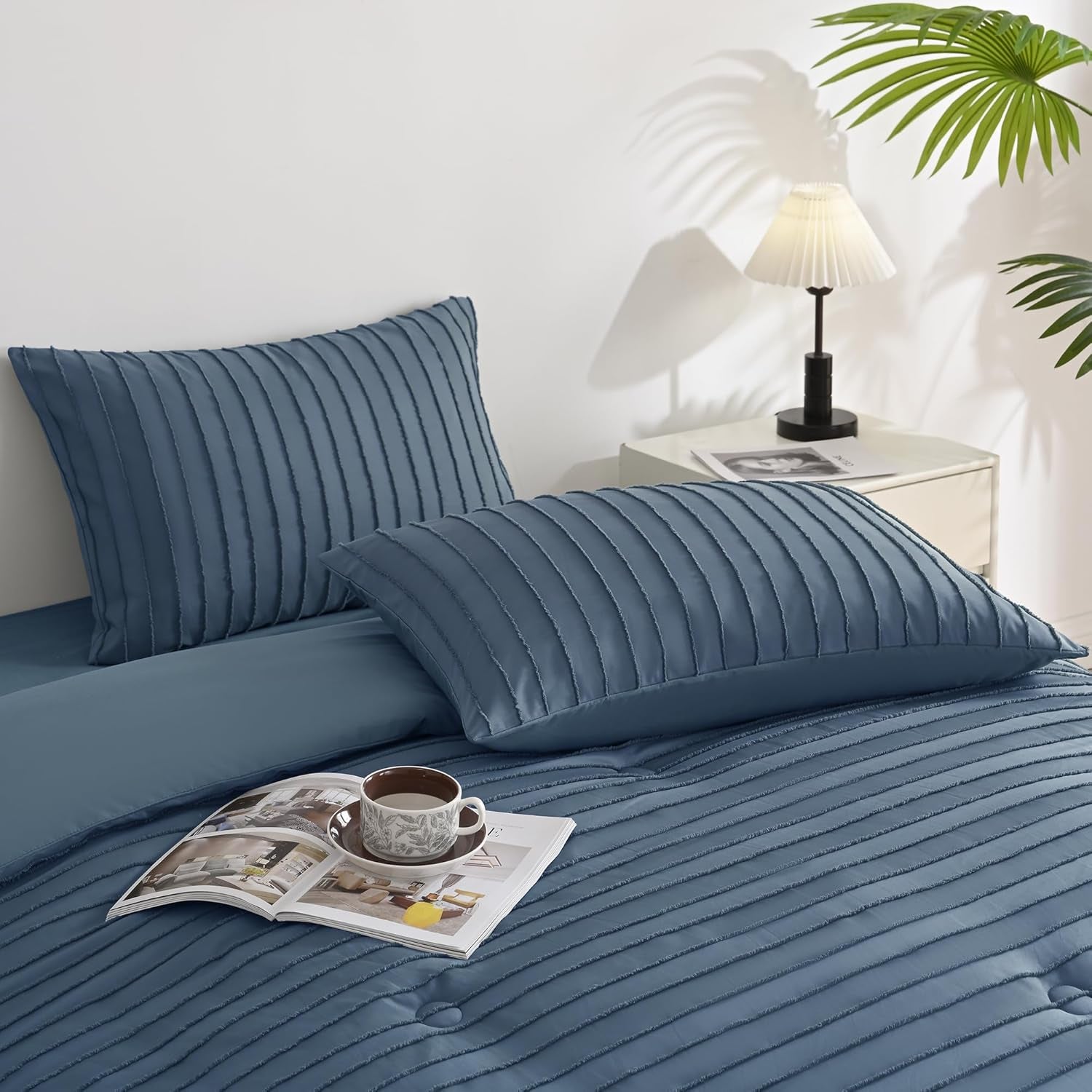 Pillowcases King Size Blue 2 Pack Boho Striped Bed Pillow Covers 20X36In Polyester Envelope Pillow Shams Tufted Bohemian Textured (Pillows Are Not Included)