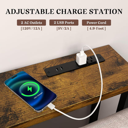 78" Sofa Table with Built-In Power Strip (2 AC Outlets & 2 USB Ports) – 4.9Ft Power Cord, Metal Frame, Easy Assembly, Long Couch Table behind Sofa, Living Room and Home Office | Rustic Brown