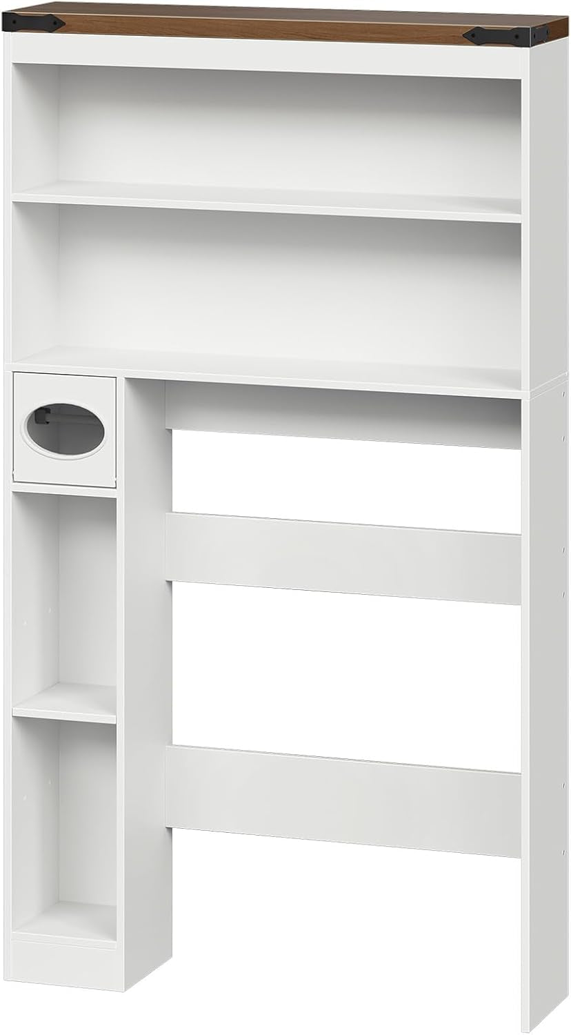 Over-The-Toilet Storage Rack, 3-Tier Freestanding Bathroom Shelves, Wooden Bathroom Organizer with Toilet Paper Holder, Farmhouse Space Saver, Laundry Room, White and Walnut WH20TS01