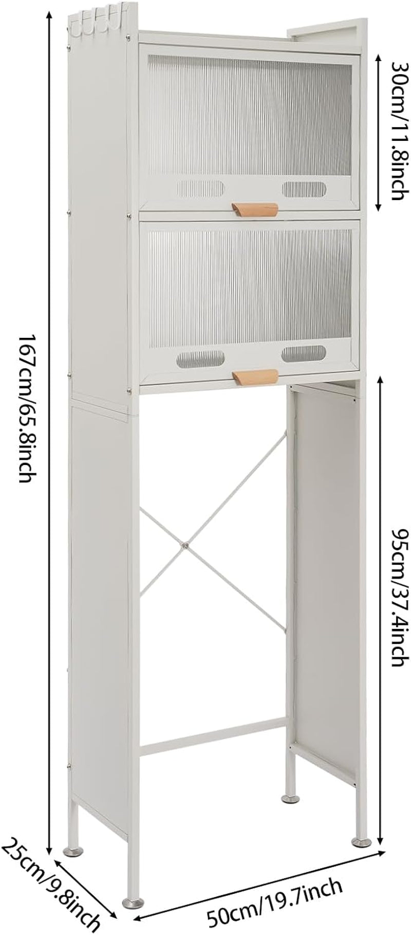 Over the Toilet Storage Cabinet with Flip Door, Metal Bathroom Shelf Organizer, Space Saver Freestanding Rack above Toilet Storage Cabinet with X-Shaped Crossbar (White)