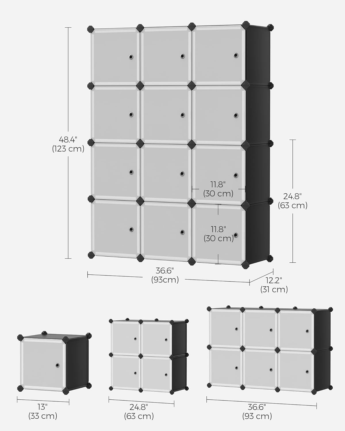Cube Storage Organizer, 12-Cube Closet Storage Shelves, Modular Bookcase, Black ULPC34HV1