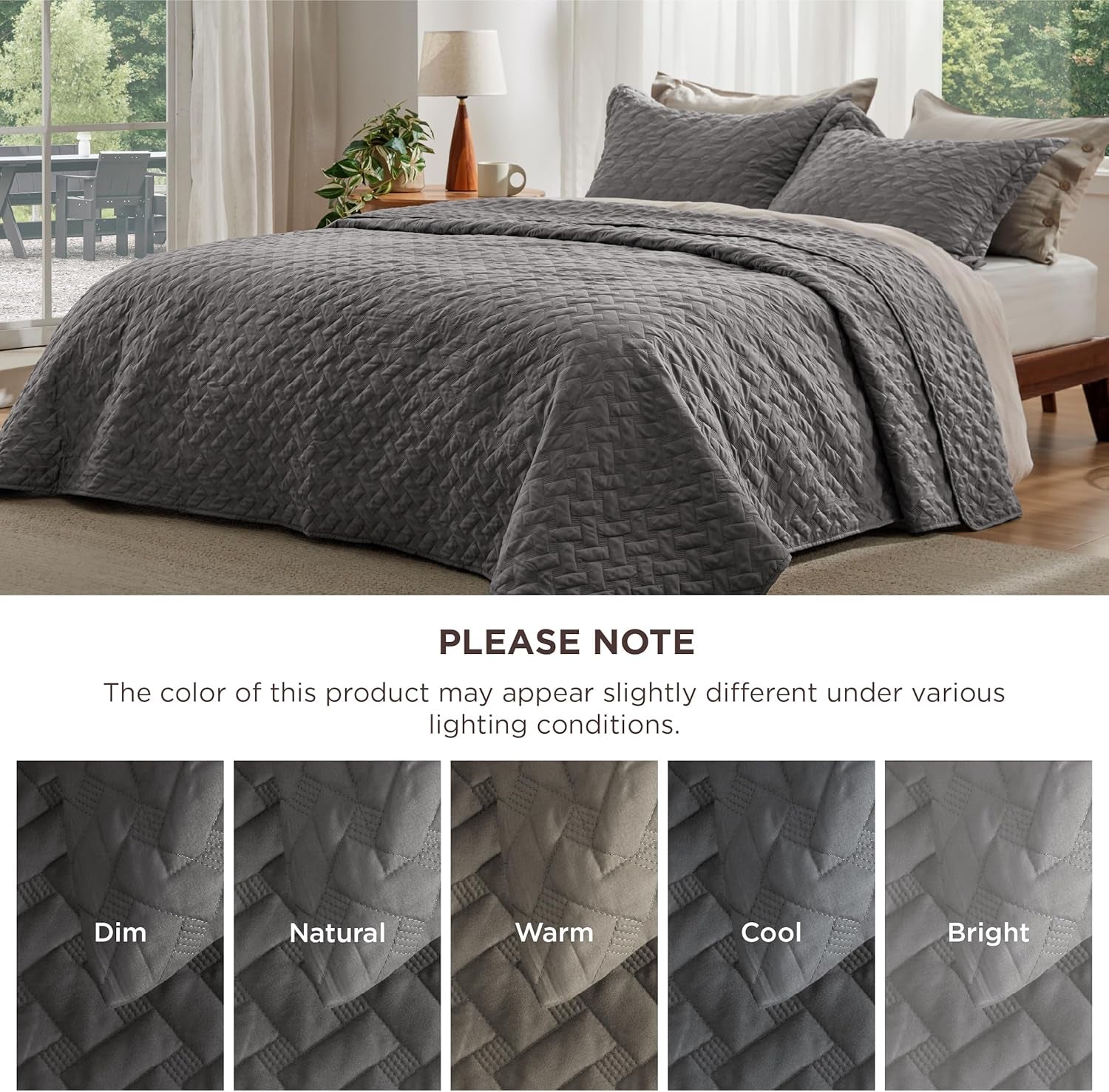Quilts King Size - Grey Bedspreads King Size with Basket Weave Pattern, Soft Quilt Bedding Set, Lightweight Comforter Set Coverlet for All Seasons with 2 Pillow Shams (106" X 96")