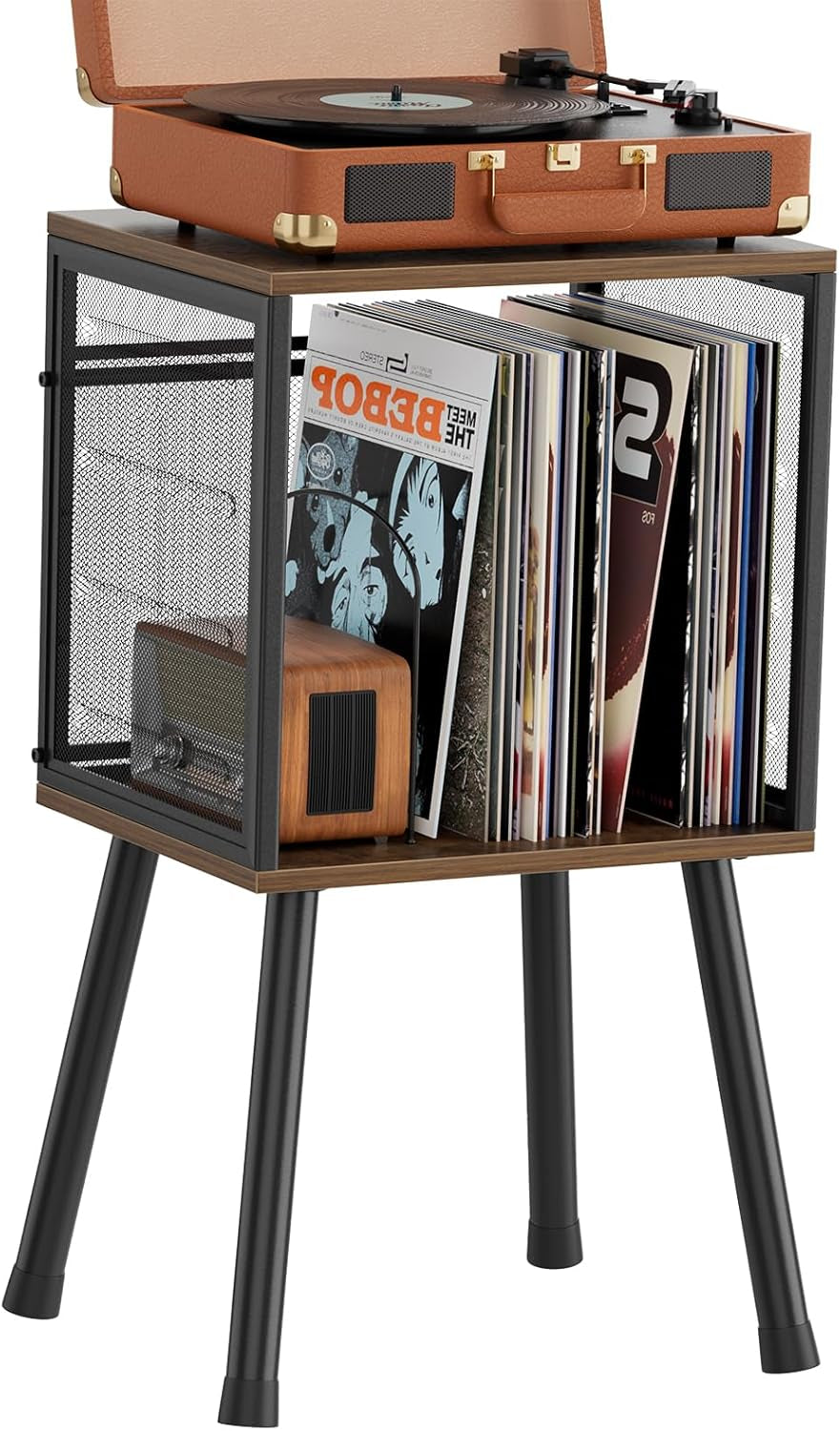 Record Player Stand, Vinyl Record Storage Holds up to 100 Albums, Record Holder Display Shelf, Organizer Table for Living Room, Rustic Brown
