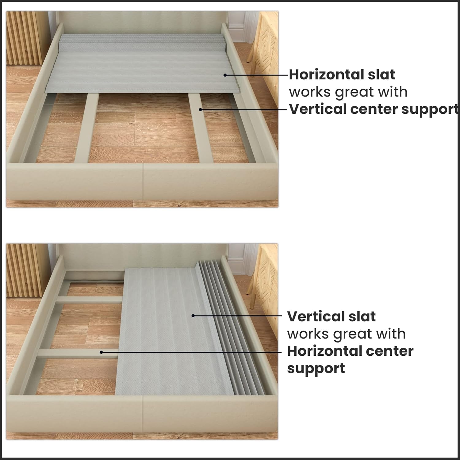 , 0.75-Inch Vertical Mattress Support Wooden Bunkie Board/Bed Slats with Cover, King, Grey