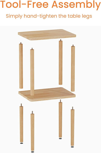 Solid Wood Side Table, 2-Tier Small End Table with Storage Shelf, Tall Nightstand Bedside Table for Bedroom, Living Room, Kids Room & Small Spaces. No-Tool Assembly.