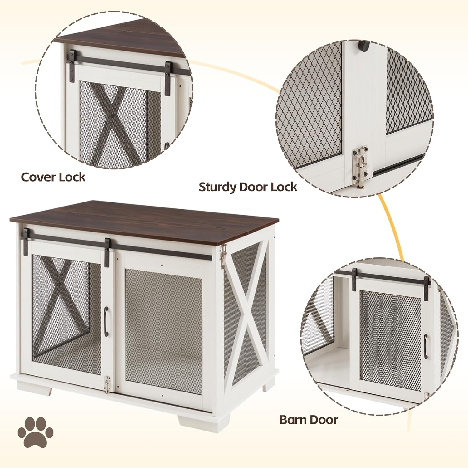 Dog Crate Furniture, Dog Kennel End Table Dog Kennel Indoor with Sliding Barn Door Heavy Duty Dog Cage XL Dog Crate Side Table with Flip-Top Plate and Detachable Divider for Medium, Large Dog