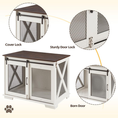 Dog Crate Furniture, Dog Kennel End Table Dog Kennel Indoor with Sliding Barn Door Heavy Duty Dog Cage XL Dog Crate Side Table with Flip-Top Plate and Detachable Divider for Medium, Large Dog