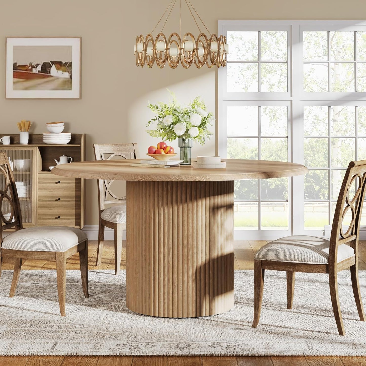 47" round Dining Table for 4, Farmhouse Kitchen Table with Metal Base, Modern Small Dinner Table for Dining Room,Kitchen (Chairs Not Included)