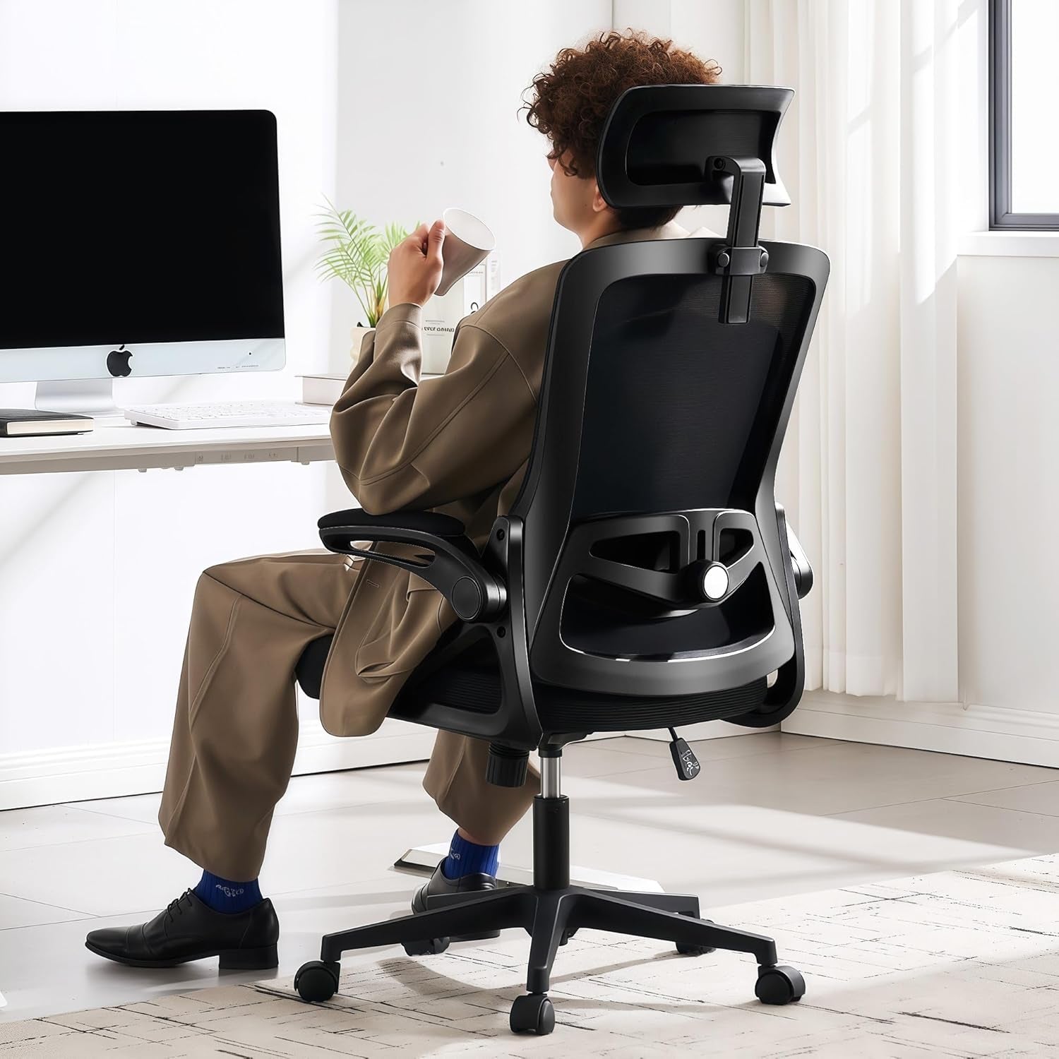 Ergonomic Office Chair, 400 LBS Computer Chairs with Adjustable Lumbar Support, Breathable Mesh Desk Chair Ergonomic with Thickened Cushion, Comfy Home Office Desk Chair (Black)