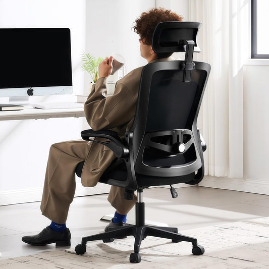 Ergonomic Office Chair, 400 LBS Computer Chairs with Adjustable Lumbar Support, Breathable Mesh Desk Chair Ergonomic with Thickened Cushion, Comfy Home Office Desk Chair (Black)