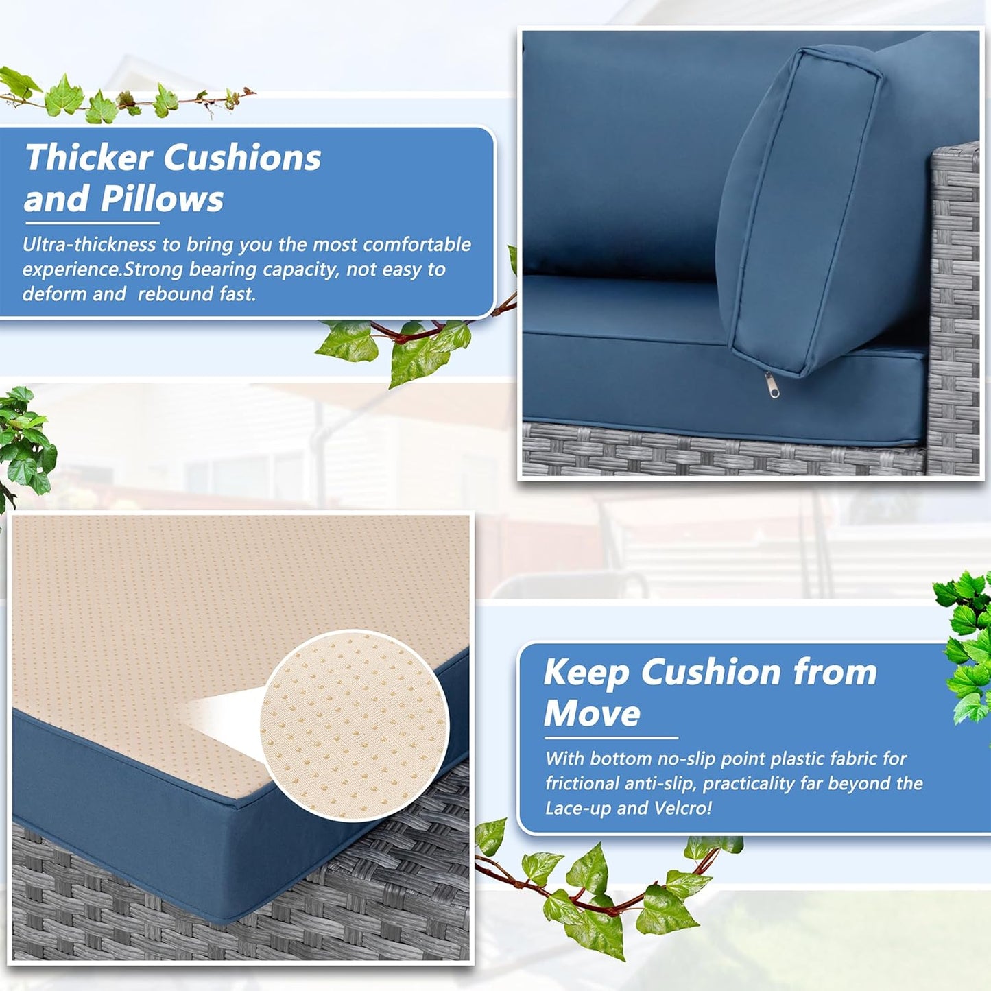 5 Pieces Outdoor Patio Furniture Sets, Patio Sectional Sofa Couch, Gray PE Wicker Furniture Modular Patio Conversation Sets Patio Sofa with Washable Cushions & Table（Aegean Blue）