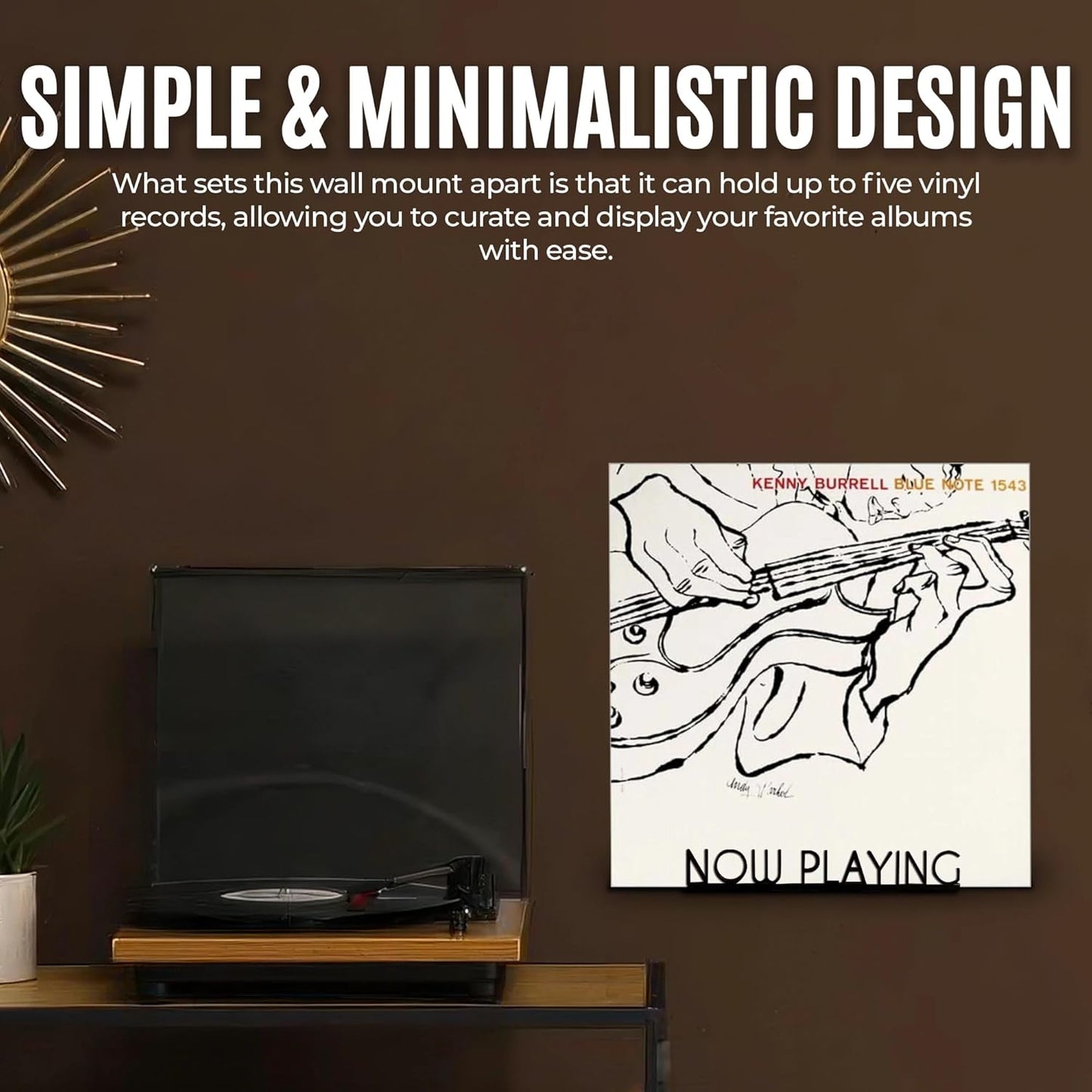 Now Playing Vinyl Record Stand Wall Mount | Black Steel Vinyl Wall Mount | Record Wall Display Stand | Record Holder | Gift Ideas for Vinyl Music Lover | Christmas Holiday Gift