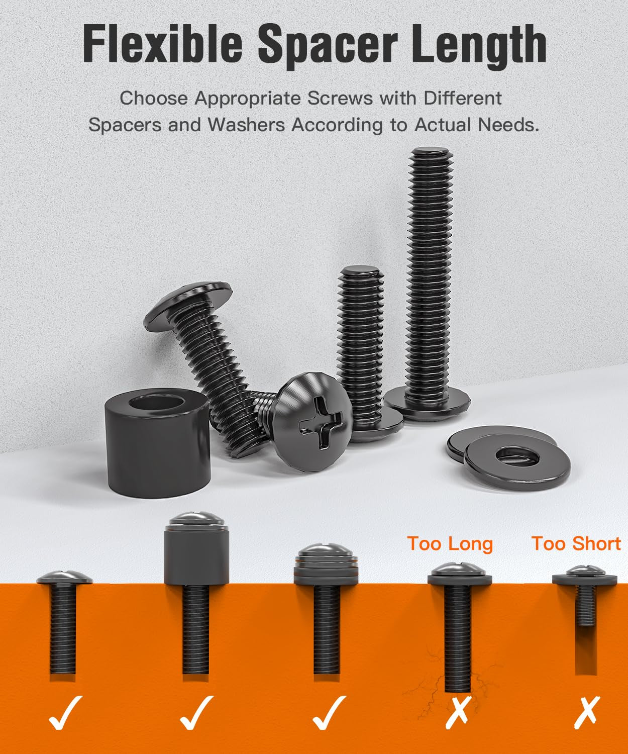 Universal TV Mounting Hardware Kit with Box, M4 M6 M8 Screws and Washers Spacers, Replacement Screws Set for Most Flat Curved TV Monitors, YD9041