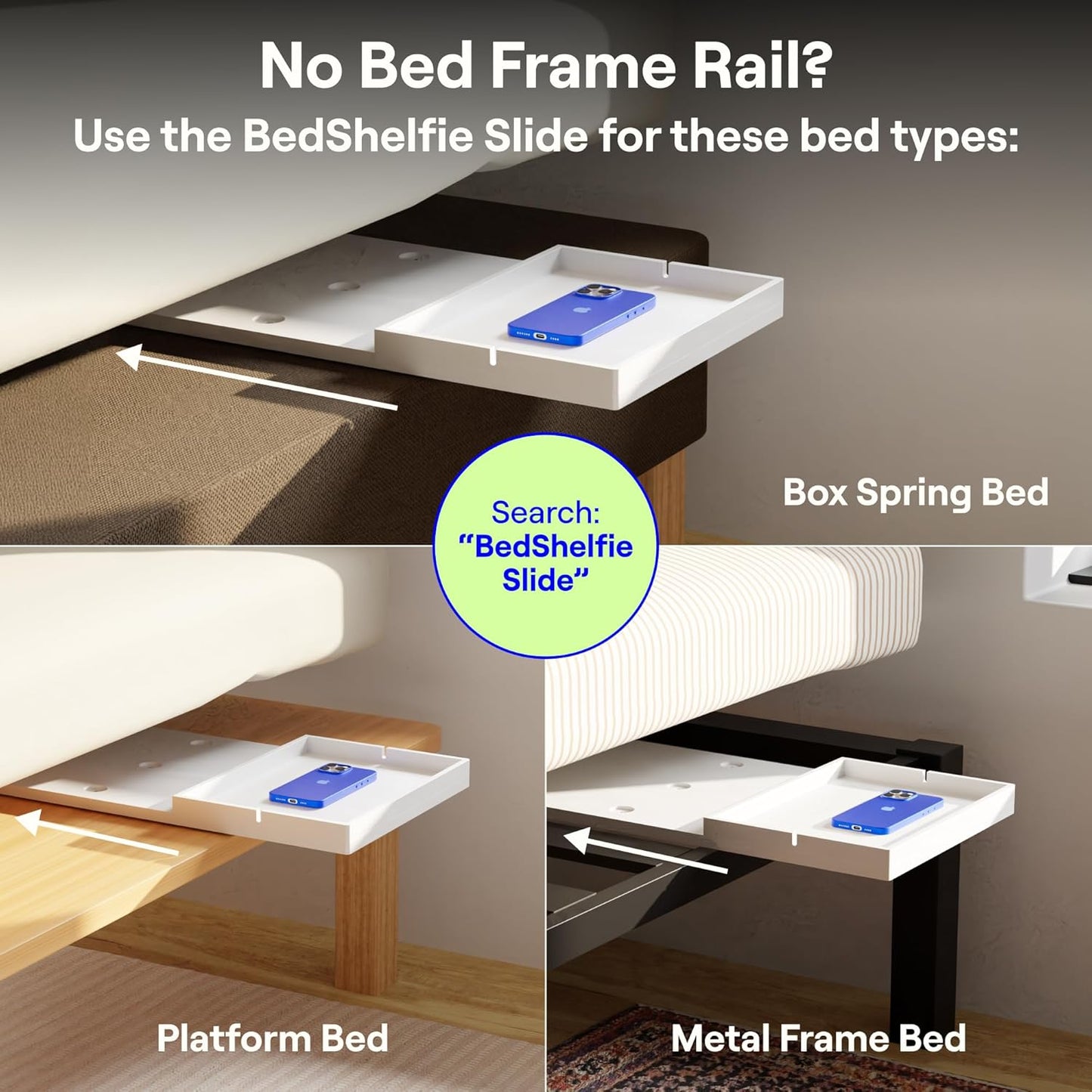 Bedside Shelf for Dorm Room Bunk Bed & Top Bunk, College Dorm Room Essentials, Bedside Caddy, Clip on Floating Desk Tray, Bed Side Table Storage, Loft Nightstand Decor - Cable Catch, Black