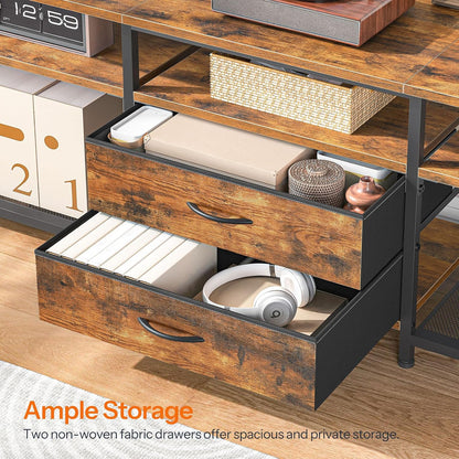TV Stand with Power Outlet and LED Light, Entertainment Center for Tvs up to 75 Inch, Modern Media Console Table with 2 Non-Woven Drawers, for Living Room, Bedroom, Rustic Brown BF55UDDS01