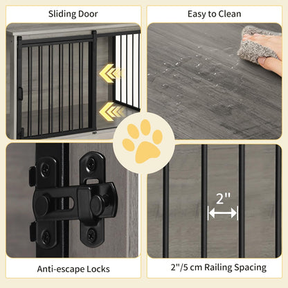 31.9" Dog Crate Furniture with Barn Door, Heavy Duty Dog Kennel Indoor with 2 Doors, Wooden Pet Cage End Table for Small Medium Dogs up to 44 Lb, Anti-Chew Anti-Escape, Rustic Brown DFC83601B