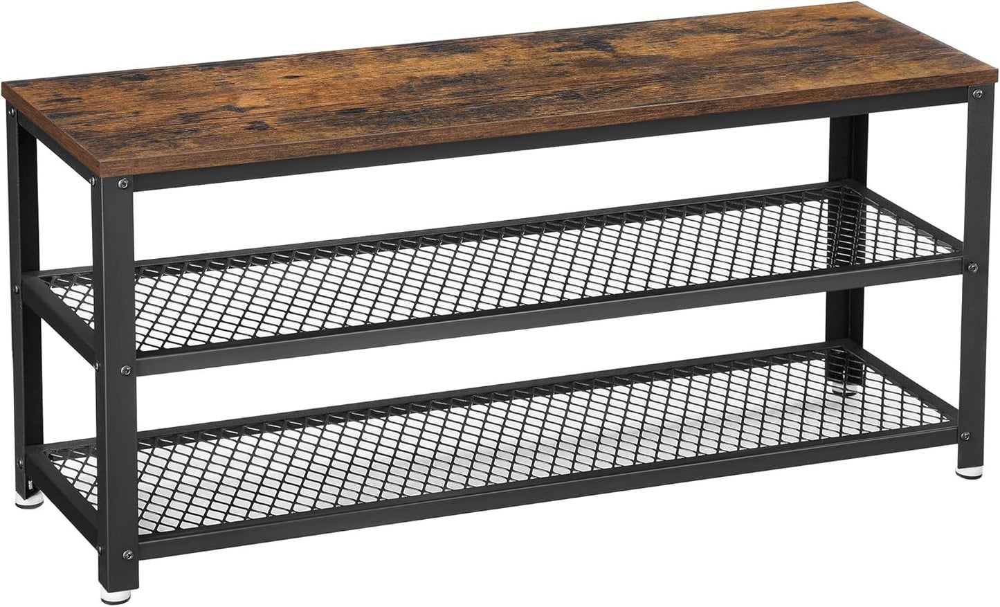 , 3-Tier Shoe Rack, Shelf Storage Bench with Metal Mesh Shelves and Seat, Free Standing Shoe Organizer for Entryway, 11.8 X 39.4 X 17.7 Inches, Rustic Brown and Black ULBS078B01