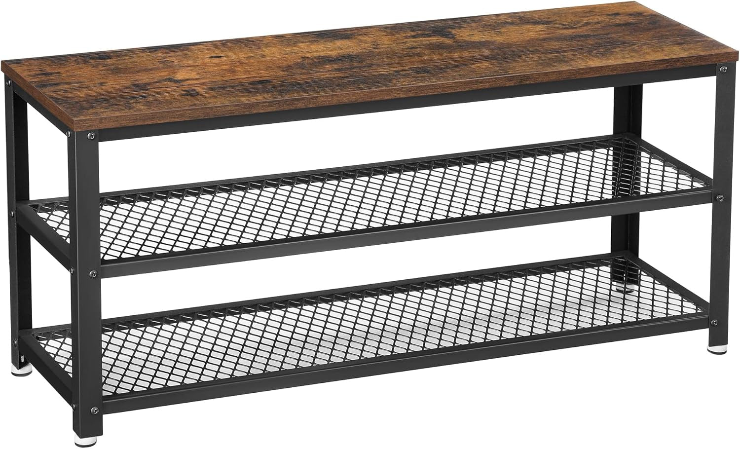 , 3-Tier Shoe Rack, Shelf Storage Bench with Metal Mesh Shelves and Seat, Free Standing Shoe Organizer for Entryway, 11.8 X 39.4 X 17.7 Inches, Rustic Brown and Black ULBS078B01