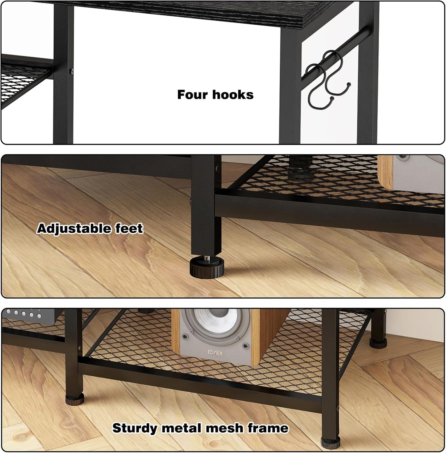 Black TV Stand Entertainment Center for 55 Inch Tvs, with Charging Station and Lights Open Storage Shelves, TV Media Console, Open Storage Shelf with Sound Rack for Living Room, Bedroom