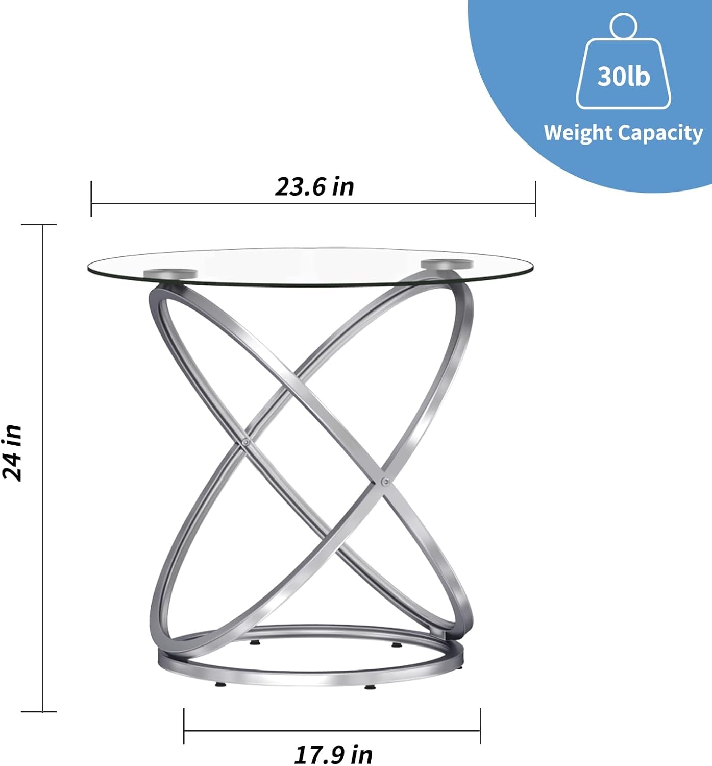 Glass round End Table, Modern Contemporary Side Table for Small Space with Tempered Glass Tabletop for Living Room, Chrome Finish