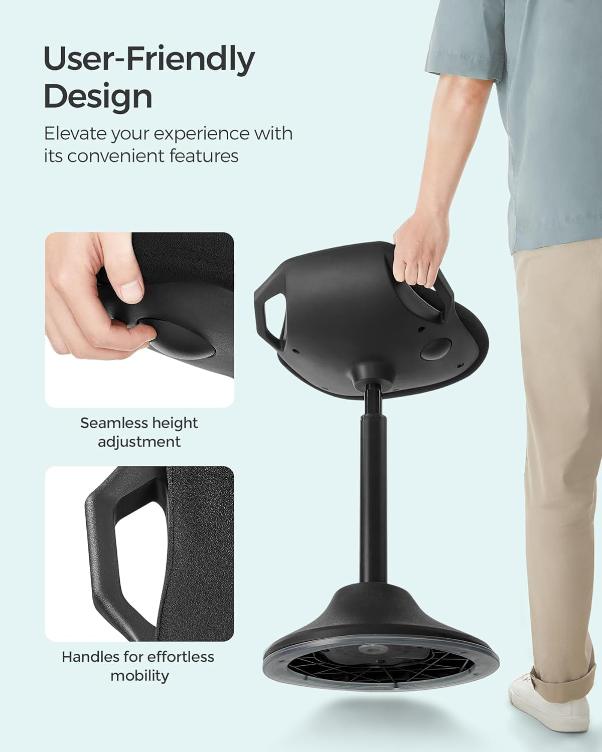 Standing Desk Chair, Adjustable Ergonomic Wobble Stool, 23.6-33.3 Inches Drafting Chair, Swivel Sitting Balance Stool, Fabric Upholstery, Anti-Slip Bottom Pad, Ink Black UOSC02BK