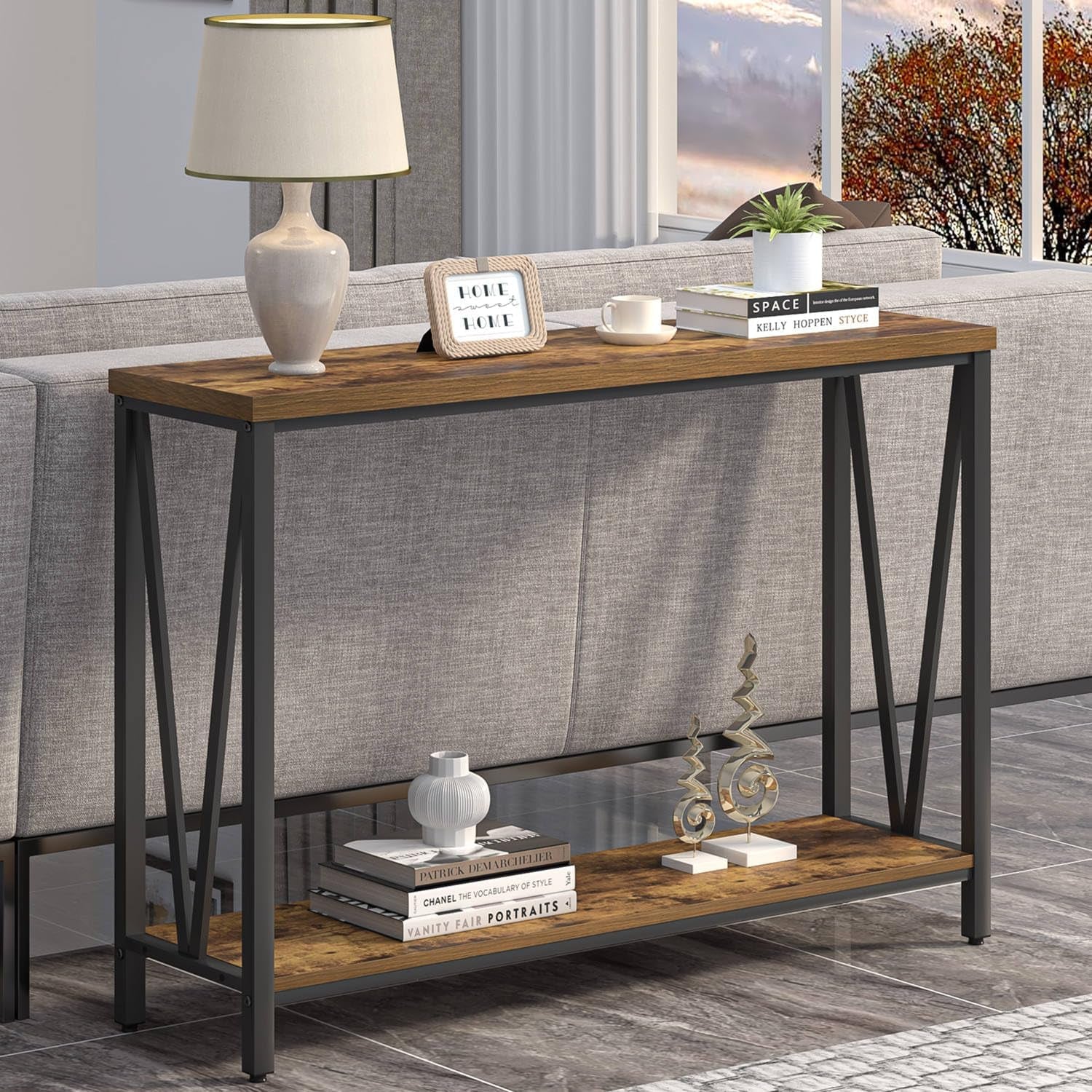 Entryway Table, Narrow Sofa Console Tables behind Couch, Modern Entry Table for Hallway Entrance Living Room, Rustic Brown