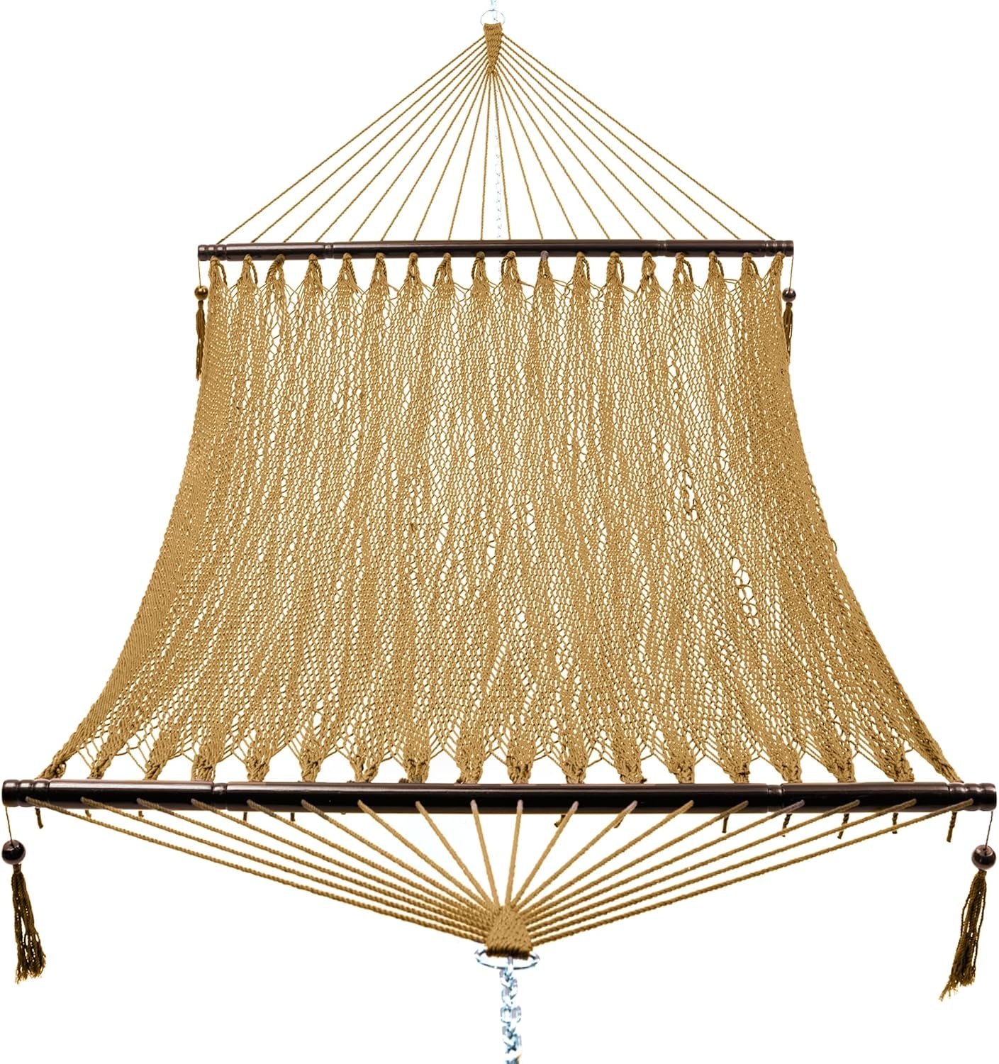 2 Person Caribbean Rope Hammocks for Outside, 12Ft Handwoven Polyester Double Hammock with Spreader Bar for Outdoor Indoor, Max 600 Lbs Capacity (Tan)