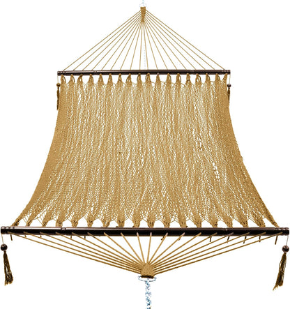 2 Person Caribbean Rope Hammocks for Outside, 12Ft Handwoven Polyester Double Hammock with Spreader Bar for Outdoor Indoor, Max 600 Lbs Capacity (Tan)
