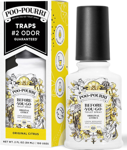 Before-You-Go Toilet Spray, Original Citrus, 2 Fl Oz, up to 100 Uses, Bathroom Odor Deodorizer with Essential Oils for Home or Work, Travel Essentials, TSA Approved Size, Lemon Bergamot
