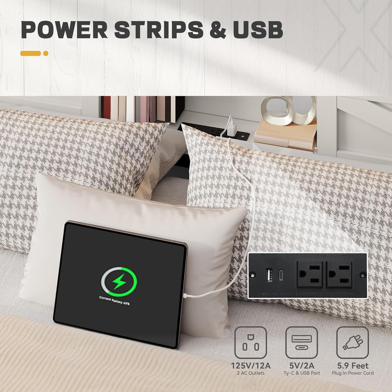 Farmhouse Bed Frame with Storage Headboard Queen Size, Platform Bed Frame with LED Lights and Charging Station, Sliding Barn Door, Solid Metal Slats, No Box Spring Needed (White)