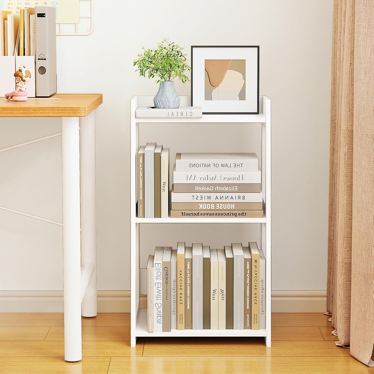 3-Tier Bathroom Ladder Shelf Freestanding, White Floor Shelves Open Shelving Unit, Small Bookshelf Nightstand for Home Study Laundry Room (11.8" D X 15.7" W X 27.6" H)