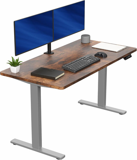 Electric 55 X 28 in Standing Desk, Memory Height Adjustment, 1B Series, One-Piece Rustic Vintage Brown Top, Gray Frame, DESK-KIT-1G55N