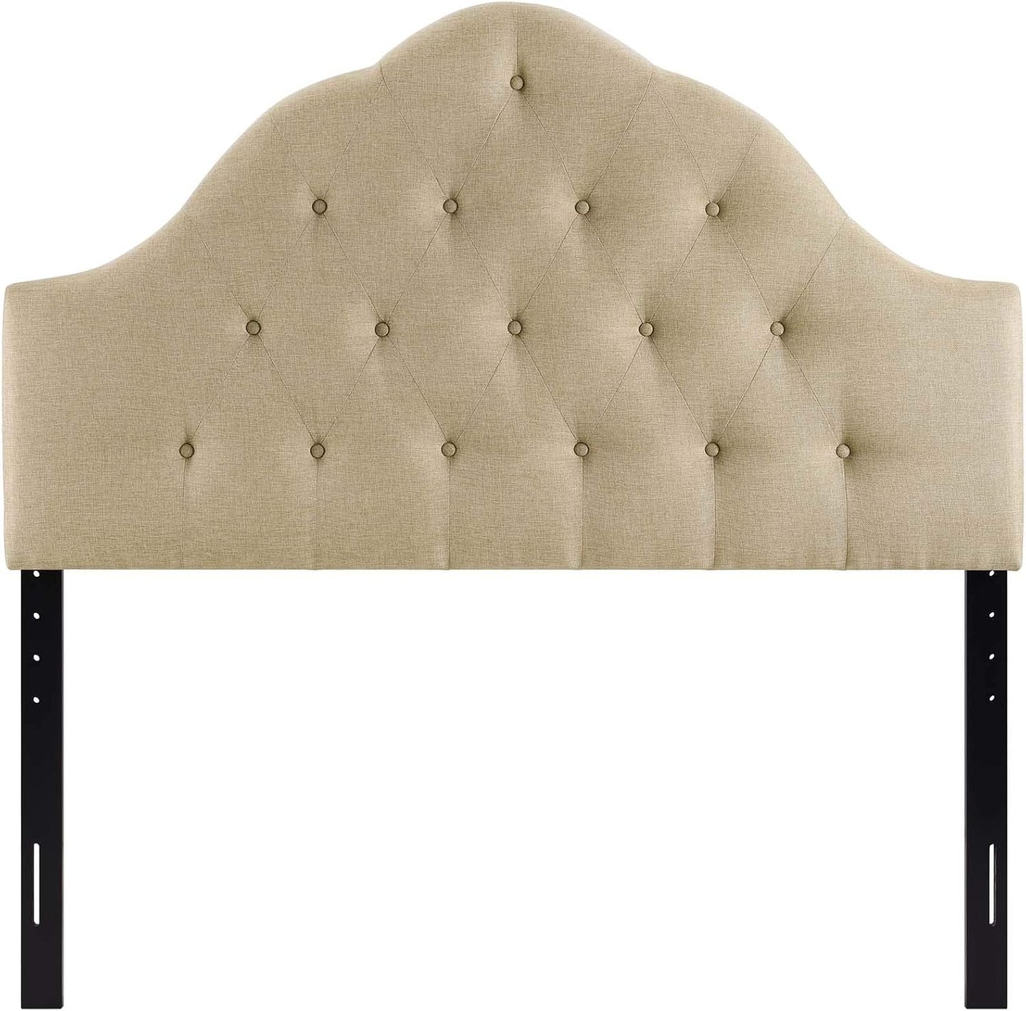Sovereign Tufted Button Linen Fabric Upholstered Queen Headboard in Beige