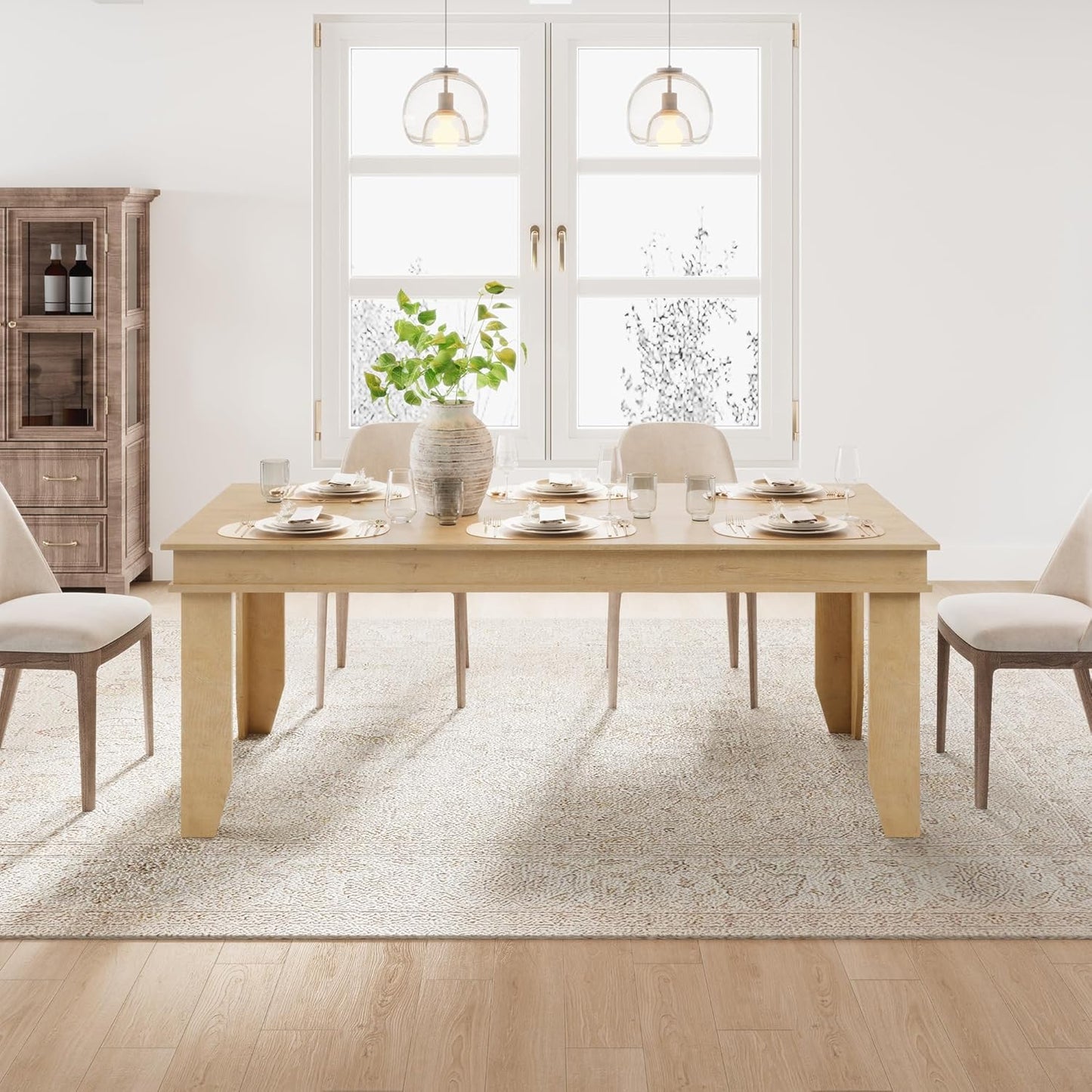 Farmhouse Dining Table for 6-8 People, 71 in Long Kitchen Tables with Wooden Sturdy Frame, 6 Ft Large Rectangular Dinner Table for Dining Room, Kitchen (Natural, 71" Non-Extendable)