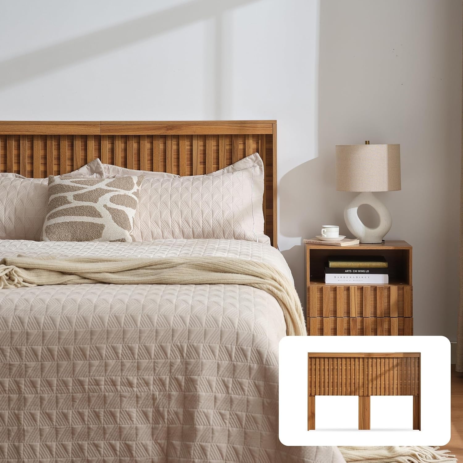 Headboard with Light Elegant Wood Design, 62.6 Inch Wide Headboard Only, Fluted Panel, Modern Farmhouse, Wall Mounted, Wingback (Wooden, Queen)