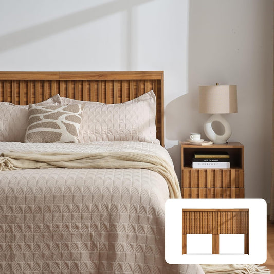 Headboard with Light Elegant Wood Design, 62.6 Inch Wide Headboard Only, Fluted Panel, Modern Farmhouse, Wall Mounted, Wingback (Wooden, Queen)