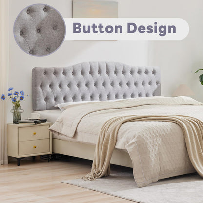 Upholstered Full Headboard, Button Diamond Tufted Headboards with Adjustable Height and Solid Wood Leg, Linen Fabric Padded Headboard for Full Size Bed, Mordern Head Board, Grey