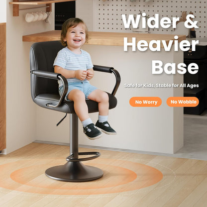 Set of 2 Modern Bar Stools with Backs - Adjustable High Chairs for Kitchen Island, Barstools for Home Bar, Island Stools, Sillas Altas Para Barra De Cocina, Black PU Leather