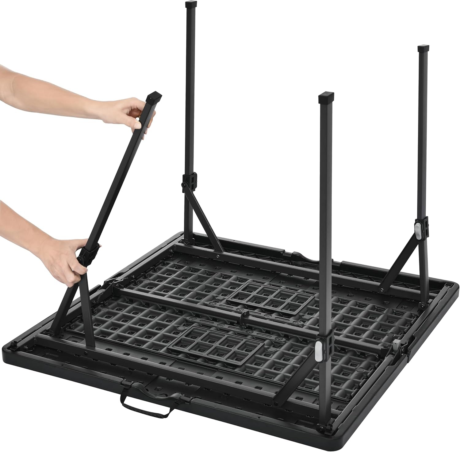 34 Inch Portable Folding Dining Table with Carrying Handle, Black, 33.9 X 29.1 X 33.9 Inch, Square