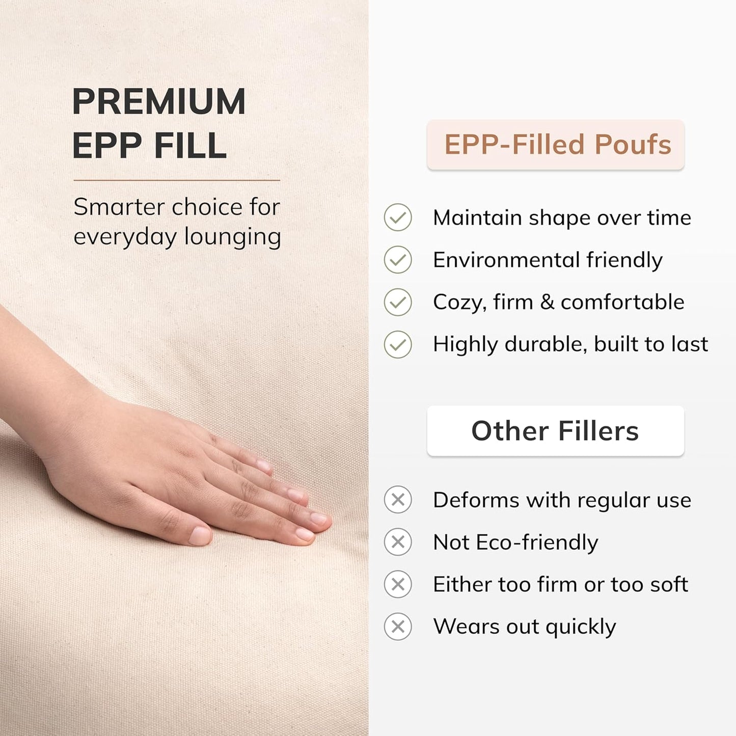 100% Handmade & Handcrafted Comfortable Home Décor Pouf Ottoman Footrest for Living Room, Bedroom, Nursery, Kidsroom, Patio Furniture - Hanalei