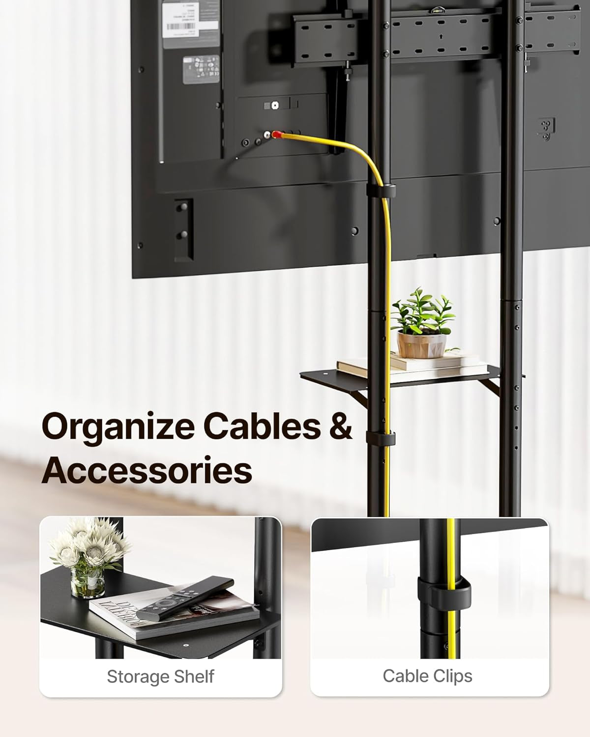 Heavy-Duty Rolling TV Stand for 32–85" Screens — Supports 187 Lbs (154 Lbs TV + 33 Lbs Shelf), Stable Mobile TV Cart with Shelf & Locking Wheels, Floor TV Stand, Max VESA 600X400, Black